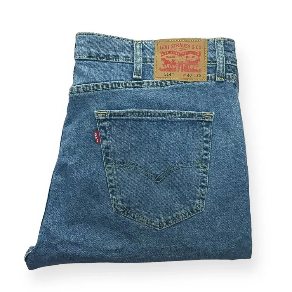 LEVI'S 514 Straight Jeans Denim Relax Medium Wash Mid Rise Classic Baggy 40 x 30